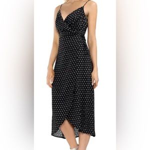Vince Camuto True Wrap Dress XL Black Small White Flowers Adjustable Straps NWT